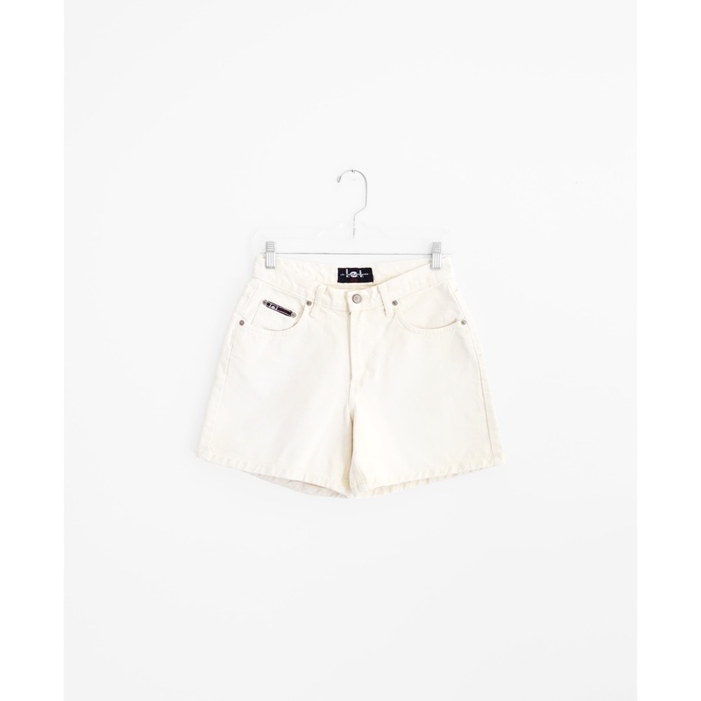 Vintage 90s Y2K l.e.i. Off White Denim High Waist Relaxed Jean Shorts 5 26 27 28 - Picture 1 of 6